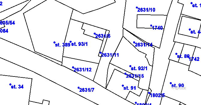 Parcela st. 2631/11 v KÚ Nedachlebice, Katastrální mapa