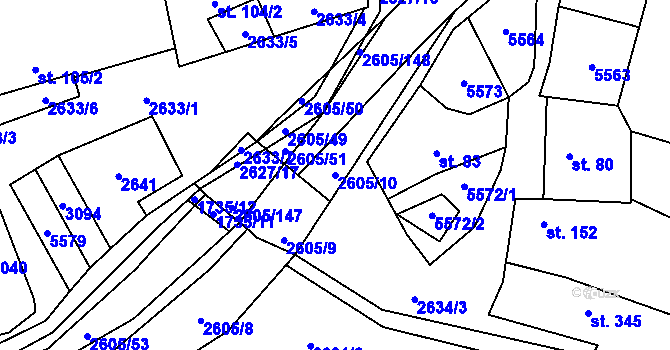 Parcela st. 2605/10 v KÚ Nedachlebice, Katastrální mapa