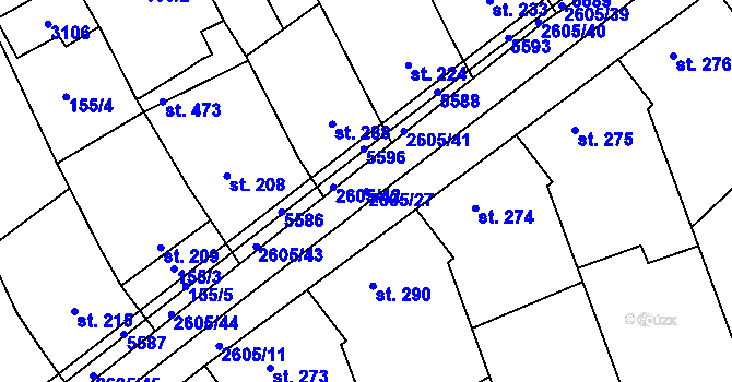 Parcela st. 2605/27 v KÚ Nedachlebice, Katastrální mapa