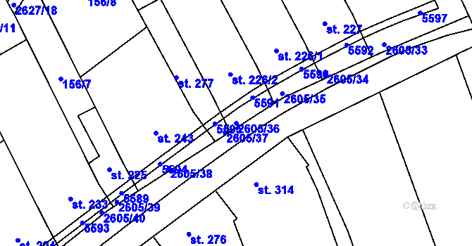 Parcela st. 2605/36 v KÚ Nedachlebice, Katastrální mapa