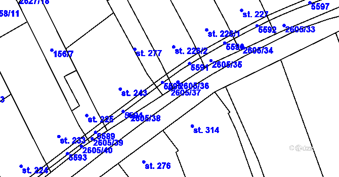 Parcela st. 2605/37 v KÚ Nedachlebice, Katastrální mapa