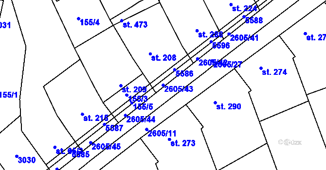 Parcela st. 2605/43 v KÚ Nedachlebice, Katastrální mapa