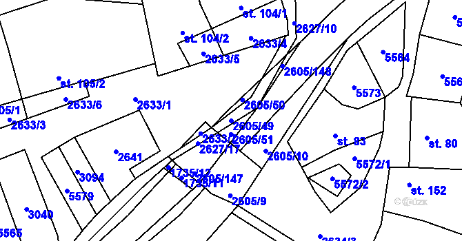 Parcela st. 2605/49 v KÚ Nedachlebice, Katastrální mapa
