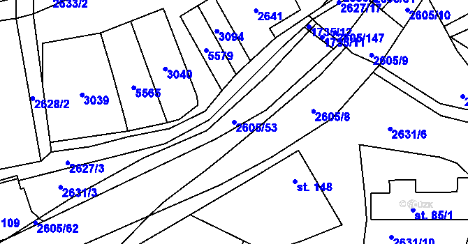 Parcela st. 2605/53 v KÚ Nedachlebice, Katastrální mapa