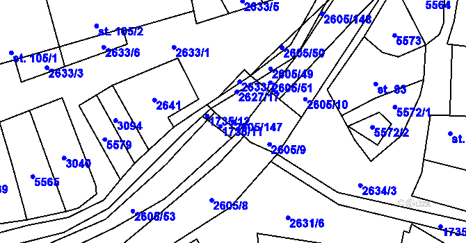 Parcela st. 2605/147 v KÚ Nedachlebice, Katastrální mapa