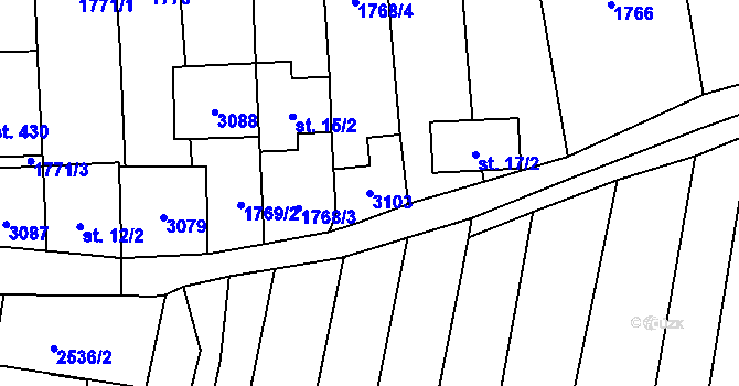 Parcela st. 3103 v KÚ Nedachlebice, Katastrální mapa