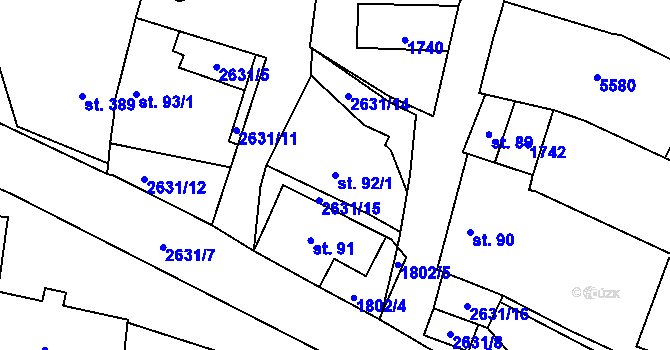 Parcela st. 92/1 v KÚ Nedachlebice, Katastrální mapa