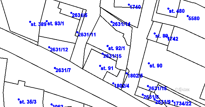 Parcela st. 2631/15 v KÚ Nedachlebice, Katastrální mapa