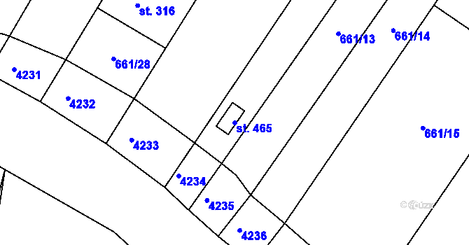 Parcela st. 465 v KÚ Nedachlebice, Katastrální mapa