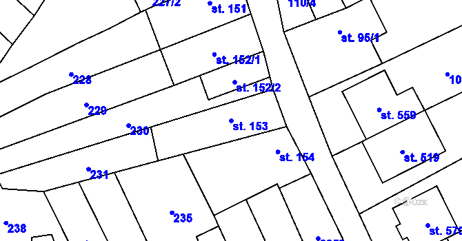 Parcela st. 153 v KÚ Nedakonice, Katastrální mapa