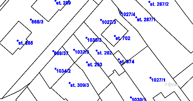 Parcela st. 282 v KÚ Nedakonice, Katastrální mapa