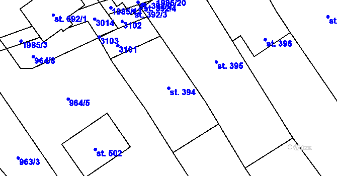 Parcela st. 394 v KÚ Nedakonice, Katastrální mapa