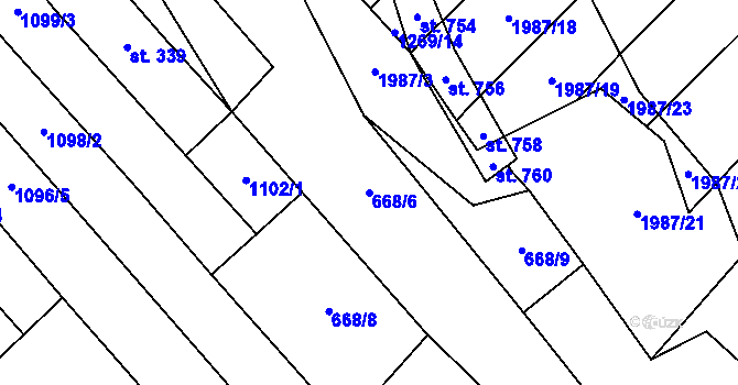 Parcela st. 668/6 v KÚ Nedakonice, Katastrální mapa