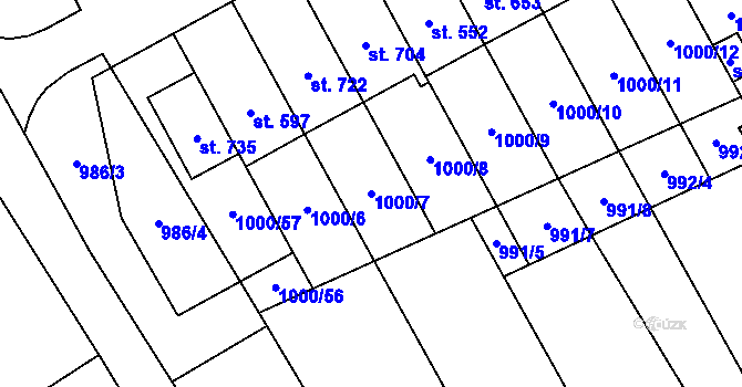 Parcela st. 1000/7 v KÚ Nedakonice, Katastrální mapa