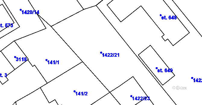 Parcela st. 1422/21 v KÚ Nedakonice, Katastrální mapa