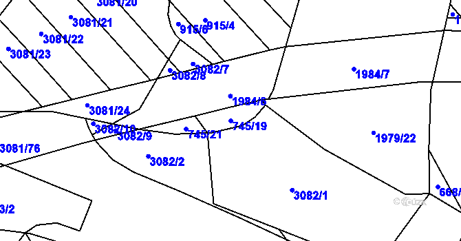 Parcela st. 745/19 v KÚ Nedakonice, Katastrální mapa