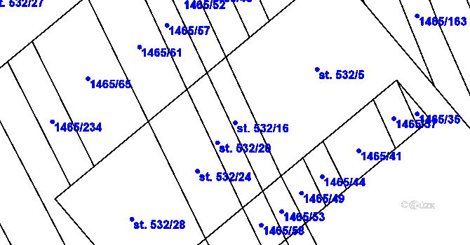 Parcela st. 532/16 v KÚ Nedakonice, Katastrální mapa
