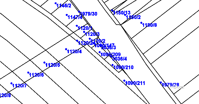 Parcela st. 1090/209 v KÚ Nedakonice, Katastrální mapa