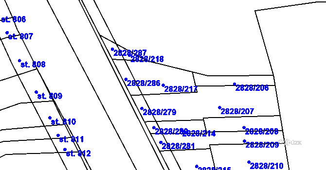 Parcela st. 2828/217 v KÚ Nedakonice, Katastrální mapa