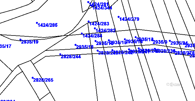 Parcela st. 2828/243 v KÚ Nedakonice, Katastrální mapa