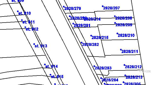 Parcela st. 2828/282 v KÚ Nedakonice, Katastrální mapa