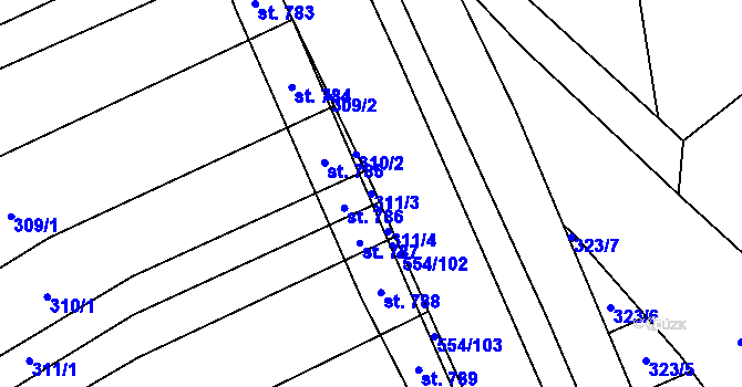 Parcela st. 311/3 v KÚ Nedakonice, Katastrální mapa