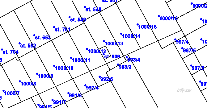 Parcela st. 909 v KÚ Nedakonice, Katastrální mapa