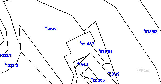 Parcela st. 42/3 v KÚ Nedamov, Katastrální mapa