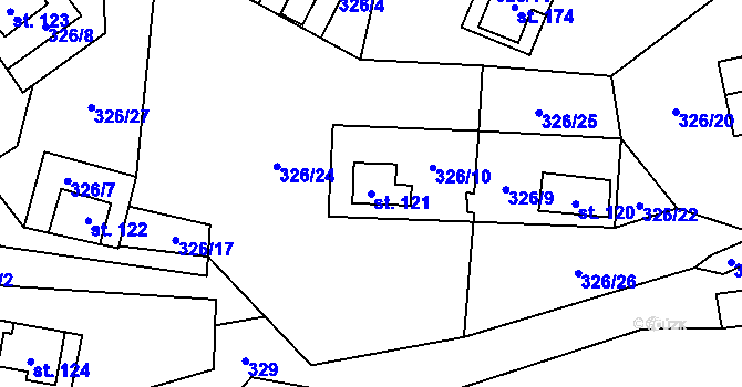 Parcela st. 121 v KÚ Nedamov, Katastrální mapa