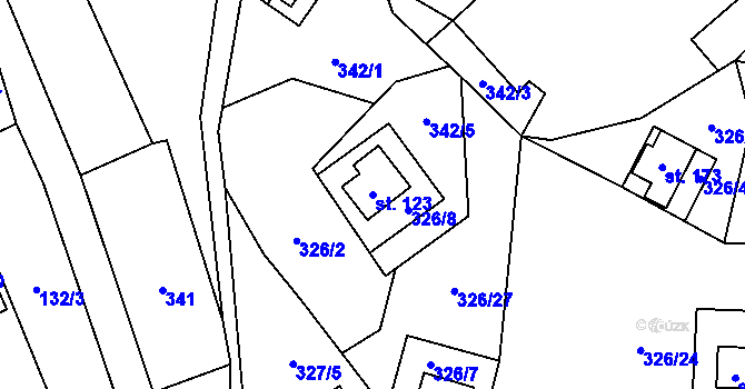Parcela st. 123 v KÚ Nedamov, Katastrální mapa