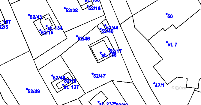 Parcela st. 136 v KÚ Nedamov, Katastrální mapa