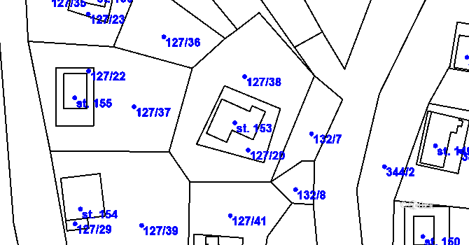 Parcela st. 153 v KÚ Nedamov, Katastrální mapa