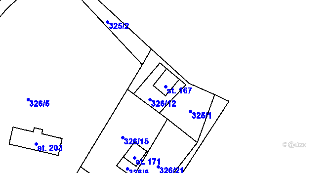 Parcela st. 167 v KÚ Nedamov, Katastrální mapa