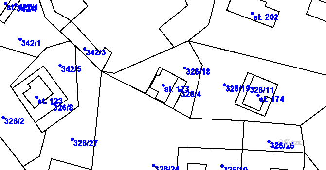 Parcela st. 173 v KÚ Nedamov, Katastrální mapa