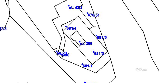 Parcela st. 206 v KÚ Nedamov, Katastrální mapa