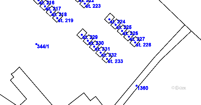 Parcela st. 232 v KÚ Nedamov, Katastrální mapa