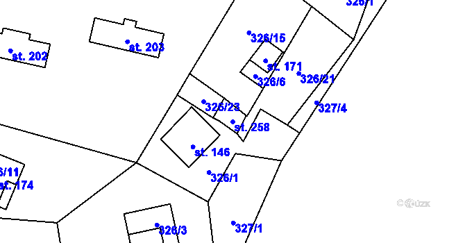 Parcela st. 258 v KÚ Nedamov, Katastrální mapa