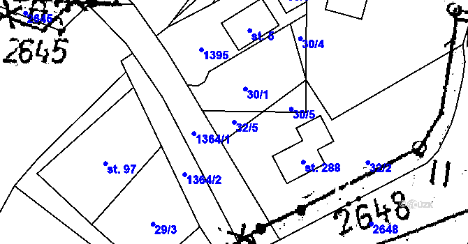 Parcela st. 32/5 v KÚ Nedamov, Katastrální mapa