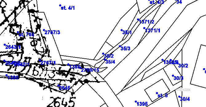 Parcela st. 35/2 v KÚ Nedamov, Katastrální mapa