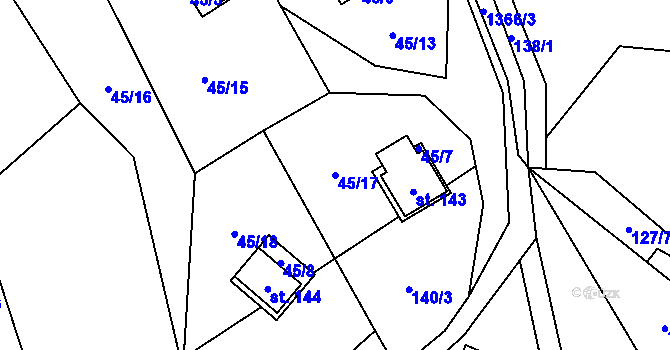 Parcela st. 45/17 v KÚ Nedamov, Katastrální mapa