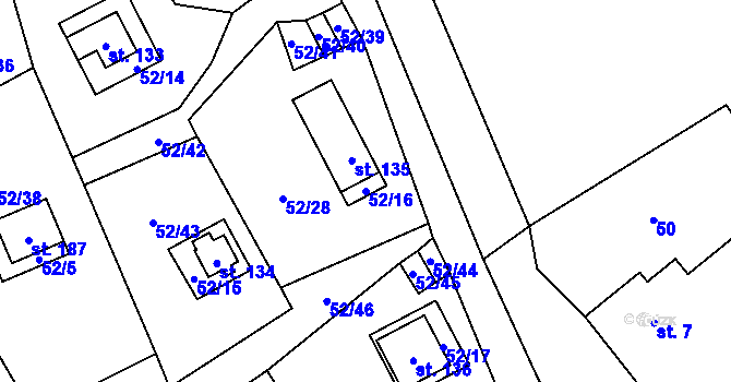 Parcela st. 52/16 v KÚ Nedamov, Katastrální mapa