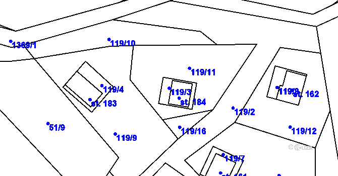 Parcela st. 119/3 v KÚ Nedamov, Katastrální mapa