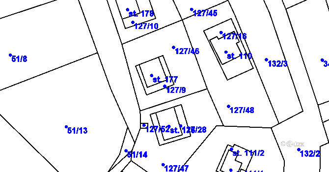 Parcela st. 127/9 v KÚ Nedamov, Katastrální mapa