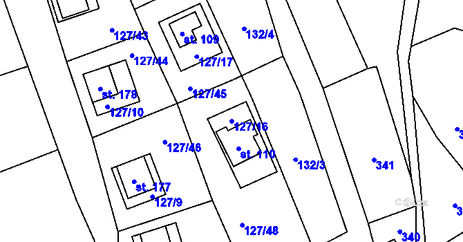 Parcela st. 127/16 v KÚ Nedamov, Katastrální mapa