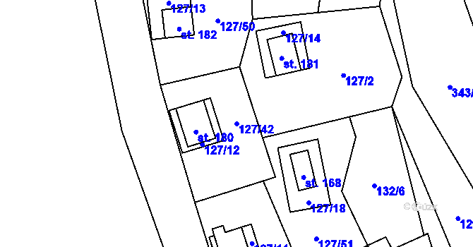 Parcela st. 127/42 v KÚ Nedamov, Katastrální mapa