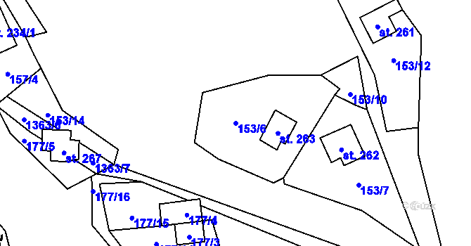 Parcela st. 153/6 v KÚ Nedamov, Katastrální mapa