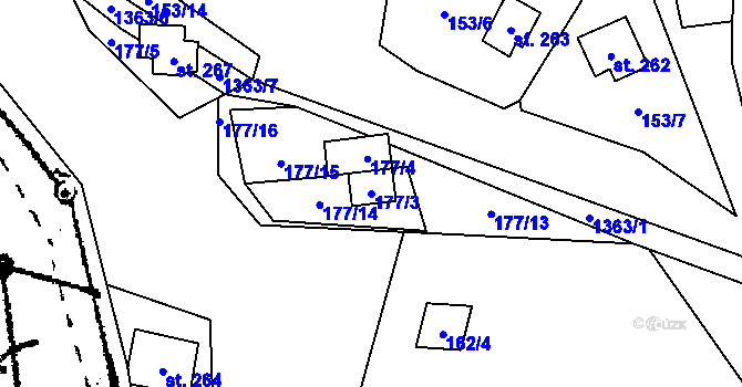 Parcela st. 177/3 v KÚ Nedamov, Katastrální mapa