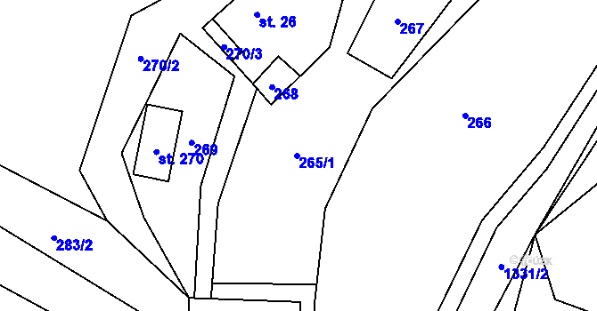 Parcela st. 265 v KÚ Nedamov, Katastrální mapa