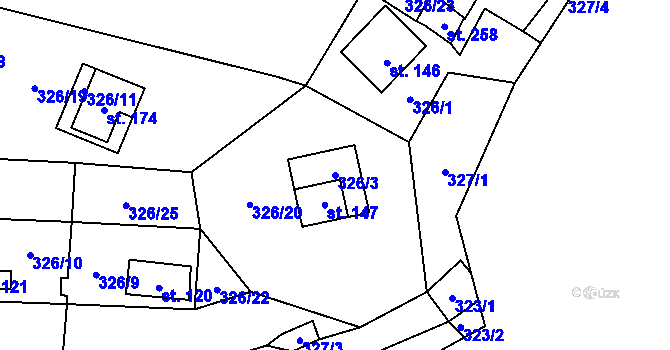 Parcela st. 326/3 v KÚ Nedamov, Katastrální mapa