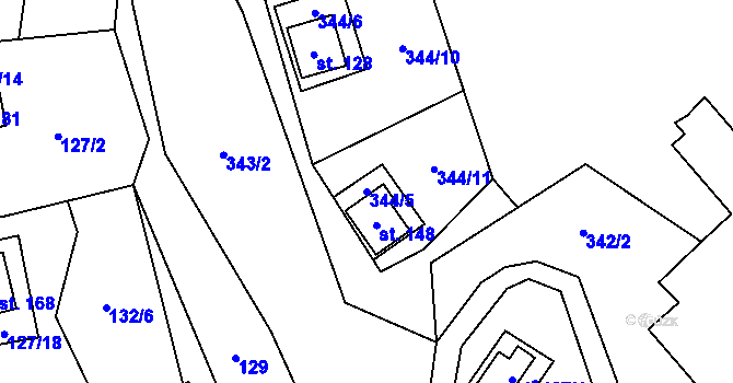 Parcela st. 344/5 v KÚ Nedamov, Katastrální mapa